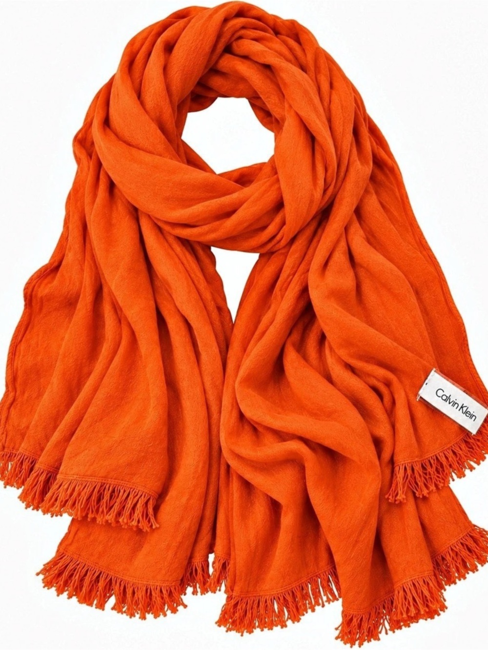 Calvin Klein Monogram CK Logo-Print Pashmina Wrap Scarf Orange Pashmina Wrap